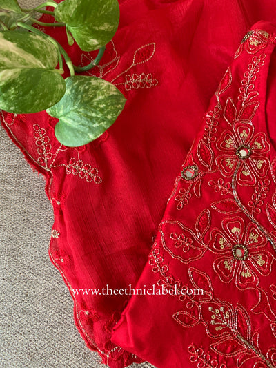 "Rasa" Red Silk Kurta Set with Dupatta(3pc)