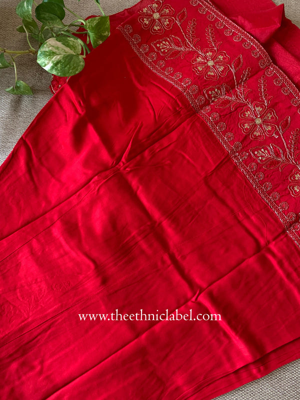"Rasa" Red Silk Kurta Set with Dupatta(3pc)