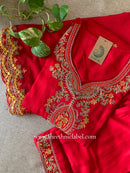 "Zareen" Red Silk Kurta Set with Scalloped Dupatta (3pc)
