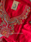 "Zareen" Red Silk Kurta Set with Scalloped Dupatta (3pc)