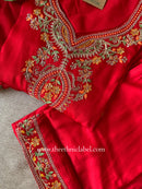 "Zareen" Red Silk Kurta Set with Scalloped Dupatta (3pc)