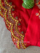 "Zareen" Red Silk Kurta Set with Scalloped Dupatta (3pc)