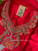 "Zareen" Red Silk Kurta Set with Scalloped Dupatta (3pc)