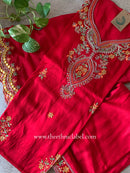 "Zareen" Red Silk Kurta Set with Scalloped Dupatta (3pc)