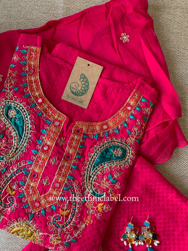 "Nayaab" Rani Cotton Kurta Set with Dupatta (3pc)