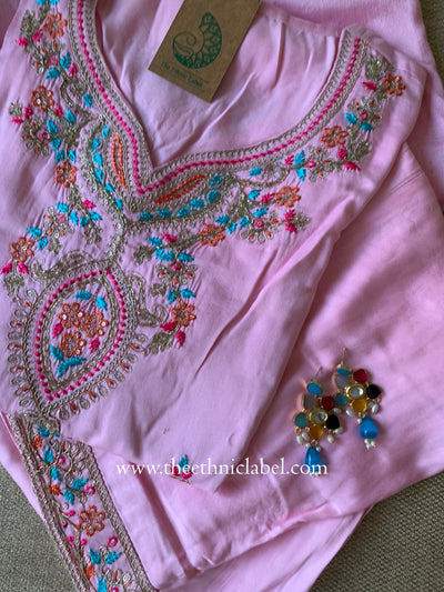 "Naaz" Pink Silk Kurta Set with Scalloped Dupatta (3pc)