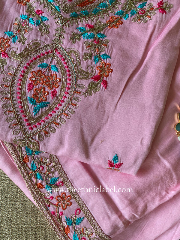 "Naaz" Pink Silk Kurta Set with Scalloped Dupatta (3pc)