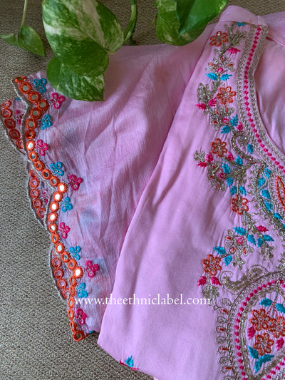 "Naaz" Pink Silk Kurta Set with Scalloped Dupatta (3pc)