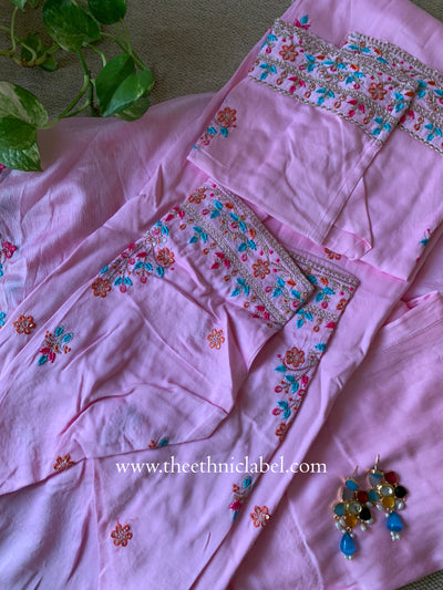 "Naaz" Pink Silk Kurta Set with Scalloped Dupatta (3pc)