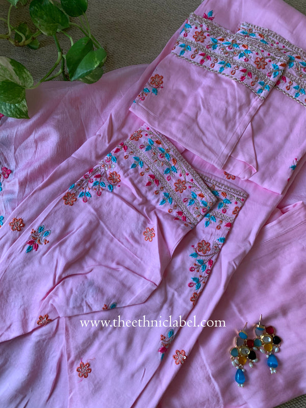 "Naaz" Pink Silk Kurta Set with Scalloped Dupatta (3pc)
