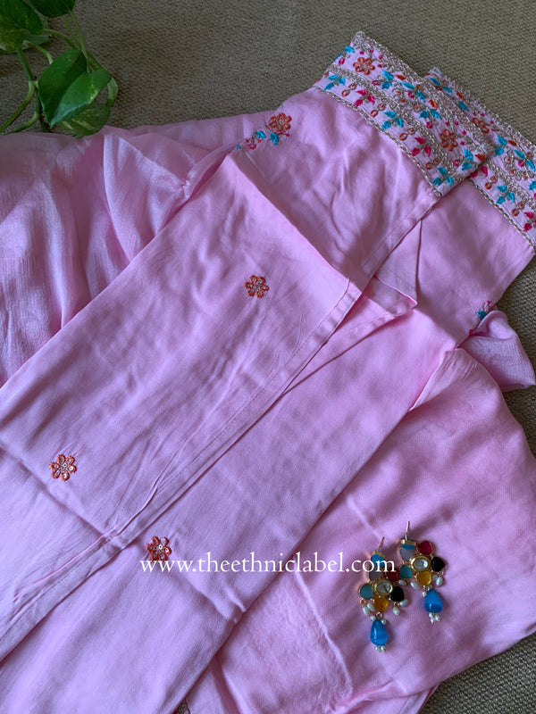 "Naaz" Pink Silk Kurta Set with Scalloped Dupatta (3pc)