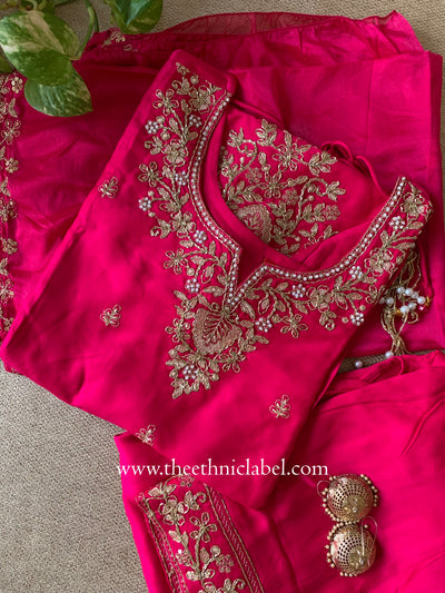 "Suroor" Rani Silk Short Kurta with Palazzo and dupatta (3pc)