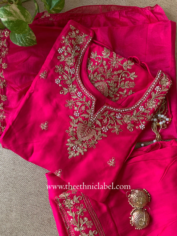 "Suroor" Rani Silk Short Kurta with Palazzo and dupatta (3pc)