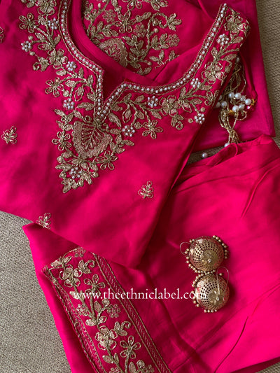 "Suroor" Rani Silk Short Kurta with Palazzo and dupatta (3pc)