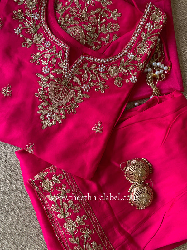 "Suroor" Rani Silk Short Kurta with Palazzo and dupatta (3pc)