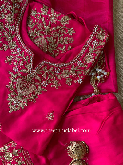 "Suroor" Rani Silk Short Kurta with Palazzo and dupatta (3pc)