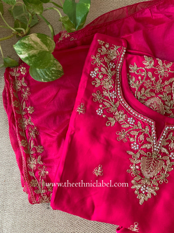 "Suroor" Rani Silk Short Kurta with Palazzo and dupatta (3pc)