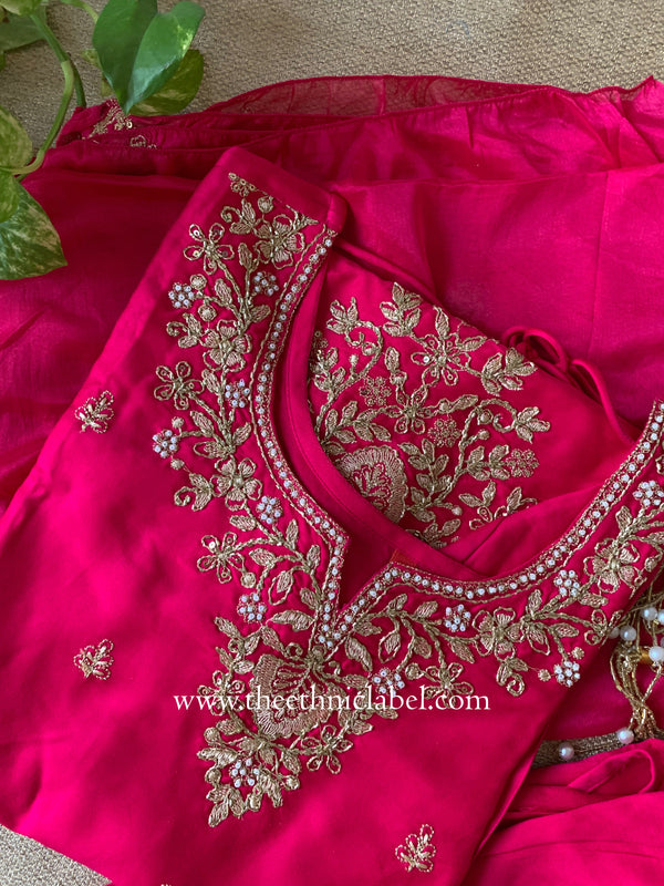 "Suroor" Rani Silk Short Kurta with Palazzo and dupatta (3pc)