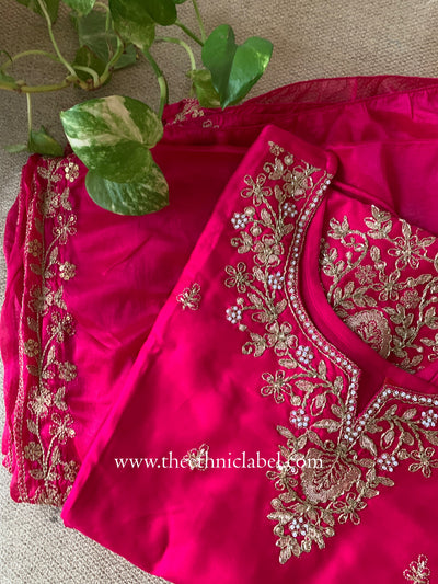 "Suroor" Rani Silk Short Kurta with Palazzo and dupatta (3pc)