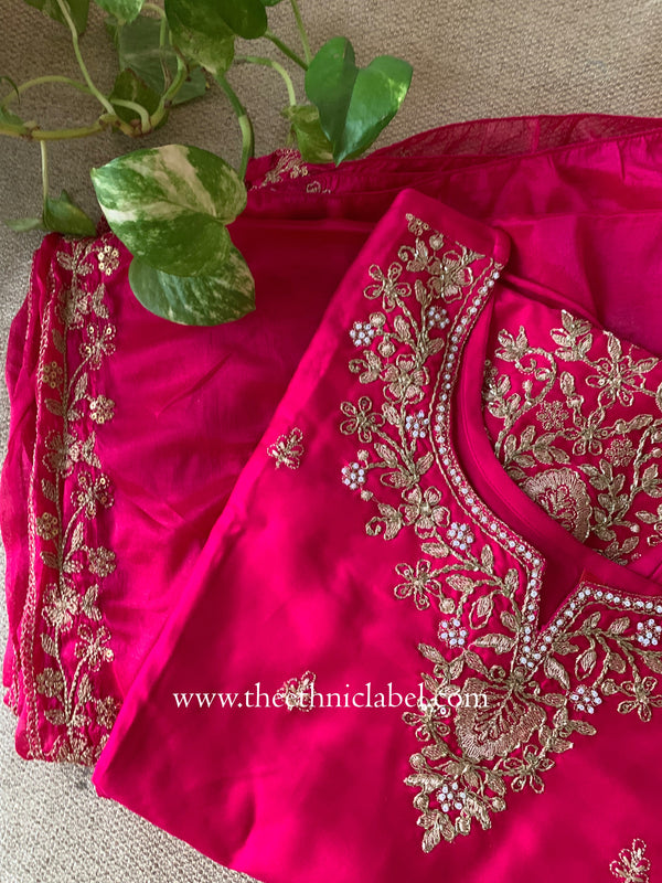 "Suroor" Rani Silk Short Kurta with Palazzo and dupatta (3pc)