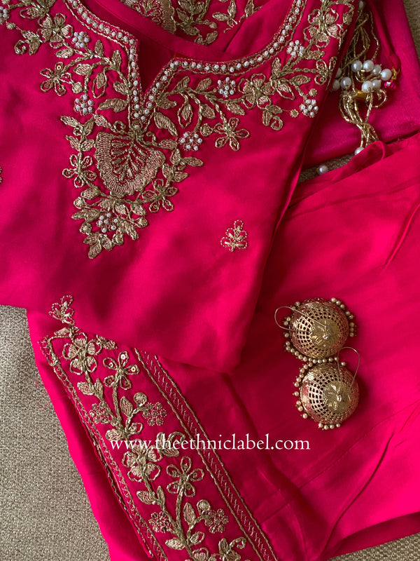 "Suroor" Rani Silk Short Kurta with Palazzo and dupatta (3pc)