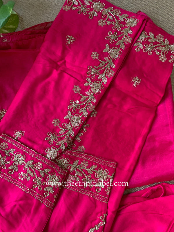 "Suroor" Rani Silk Short Kurta with Palazzo and dupatta (3pc)