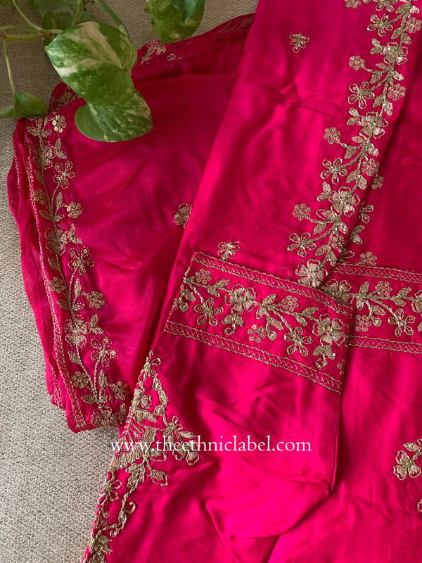 "Suroor" Rani Silk Short Kurta with Palazzo and dupatta (3pc)