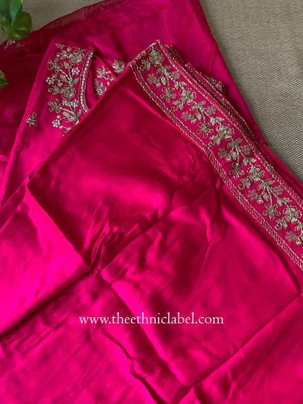 "Suroor" Rani Silk Short Kurta with Palazzo and dupatta (3pc)