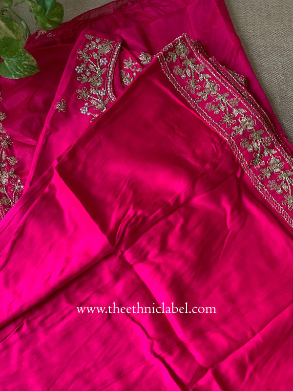 "Suroor" Rani Silk Short Kurta with Palazzo and dupatta (3pc)