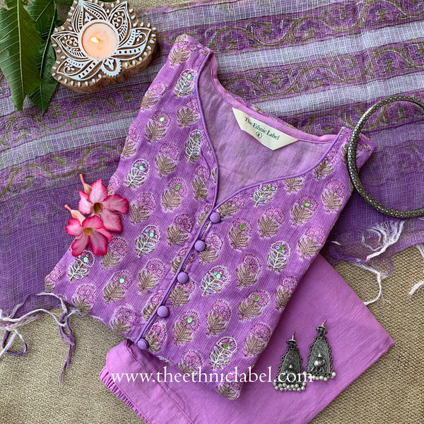 "Parijat" Kota Doria Kurta Set with Dupatta(3pc)