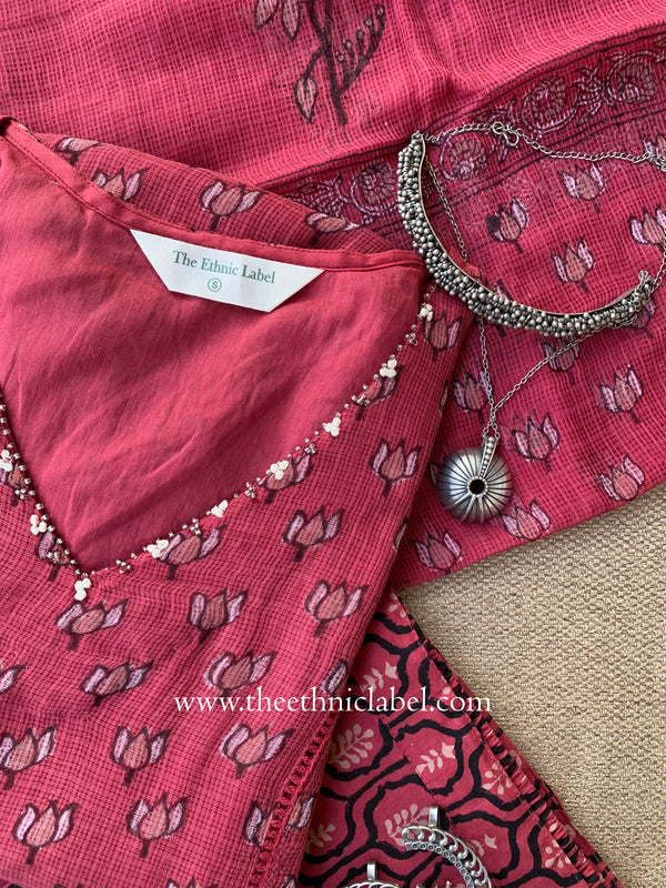 "Tajali" Kota Doria Kurta Set with Dupatta(3pc)