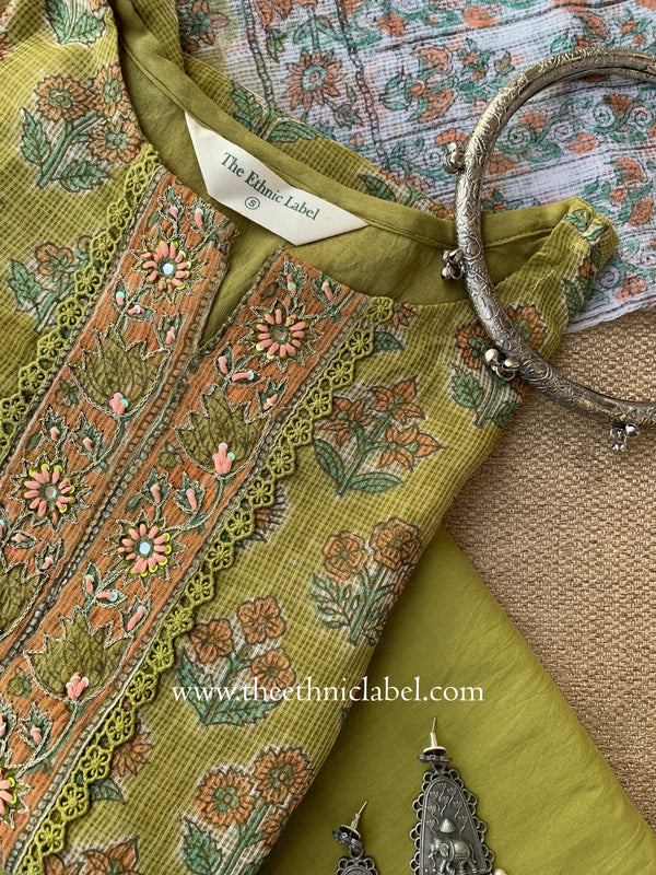 "Resham" Kota Doria Kurta Set with Dupatta(3pc)