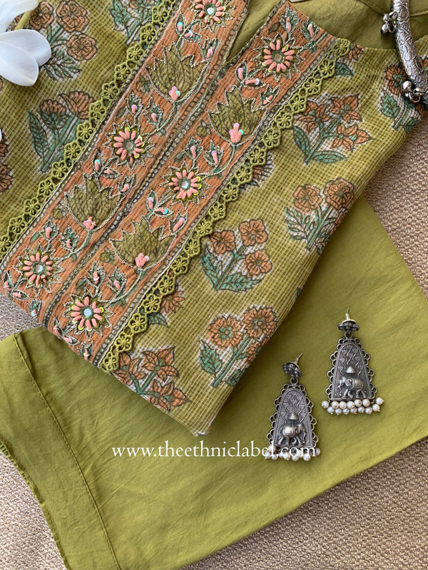 "Resham" Kota Doria Kurta Set with Dupatta(3pc)