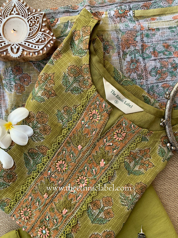 "Resham" Kota Doria Kurta Set with Dupatta(3pc)