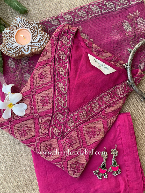 "Mallika" Kota Doria Kurta Set with Dupatta(3pc)