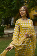 Sumaya Hand Block Printed Cotton kurta with with kota doria dupatta (2pc)