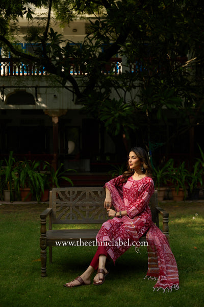 Chhaya Hand Block Printed Cotton kurta with with kota doria dupatta (2pc)