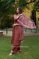Shovika Hand Work Red Cotton Kurta with kota doria dupatta (2pc)