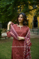 "Nivika" Hand Work Red Cotton Kurta Set with kota doria dupatta (3pc)