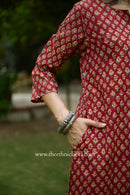 Shovika Hand Work Red Cotton Kurta with kota doria dupatta (2pc)