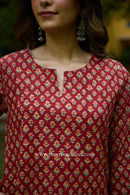 "Nivika" Hand Work Red Cotton Kurta Set with kota doria dupatta (3pc)