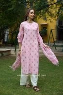 Seher Hand Block Printed Striped Cotton kurta with with kota doria dupatta (2pc)