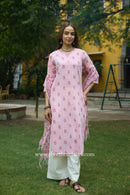 Seher Hand Block Printed Striped Cotton kurta with with kota doria dupatta (2pc)