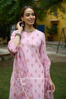 Seher Hand Block Printed Striped Cotton kurta with with kota doria dupatta (2pc)