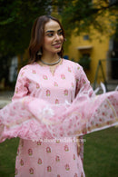 Seher Hand Block Printed Striped Cotton kurta with with kota doria dupatta (2pc)
