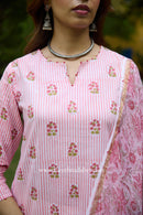 Seher Hand Block Printed Striped Cotton kurta with with kota doria dupatta (2pc)