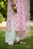 Seher Hand Block Printed Striped Cotton kurta with with kota doria dupatta (2pc)