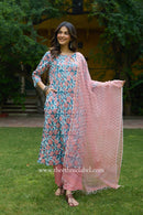 Sarini Hand Block Printed Cotton kurta with with kota doria dupatta(2pc)