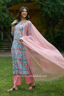 Sarini Hand Block Printed Cotton kurta with with kota doria dupatta(2pc)