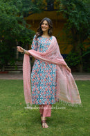 Sarini Hand Block Printed Cotton kurta with with kota doria dupatta(2pc)
